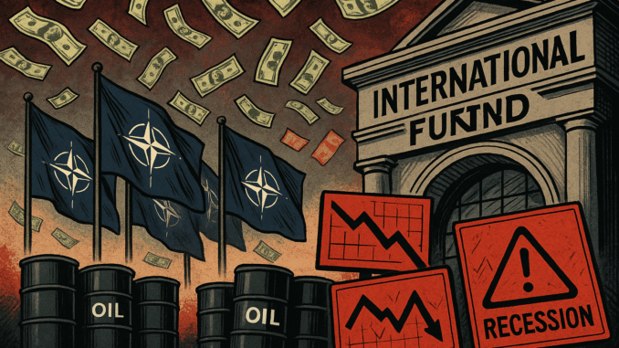 Trump NATO Russian oil ultimatum IMF warning US economy will crash